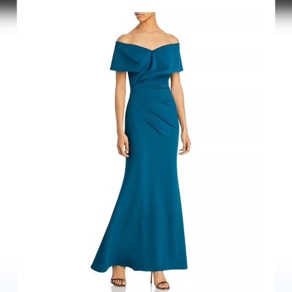 Aqua Formal Women's Off The Shoulder Cuff Wrap Gown - Picture 1 of 13